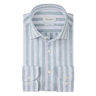 Profuomo Linnen Overhemd Uit E&eacute;n Stuk - Heren - Zakelijke Overhemden - Blauw - 3XL - Linnen - Overhemden