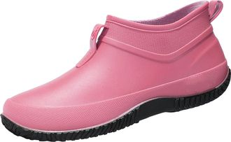 Generic Mens Deck Rain Shoes Waterproof Rain Boots Slip-On Low Top Lightweight Walking Sneakers Mud Garden Shoes for Gardening Farming (Pink, 6.5)