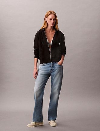 Calvin Klein Sudadera de felpa de algodón con capucha y cremallera