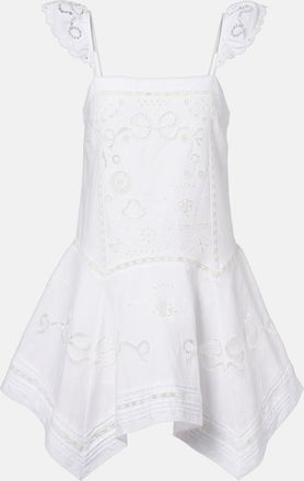 Self Portrait Embroidered linen and cotton poplin minidress