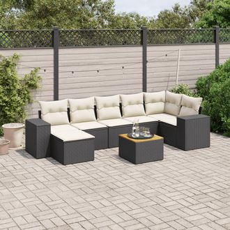 vidaXL Set De Sof&aacute;s De Jard&iacute;n 8 Piezas Y Cojines Rat&aacute;n Sint&eacute;tico Negro Vidaxl