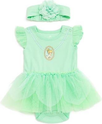 Disney Peter Pan Tinker Bell Cosplay 2-Piece Tutu Bodysuit and Headband Set in Mint Tinker Bell at Nordstrom, Size 6-9M
