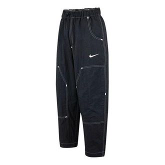 Nike (WMNS) Nike SS22 Logo Embroidered Casual Woven Long Pants/Trousers Autumn Black DM6210-010