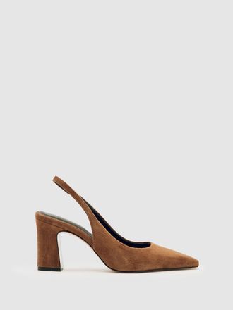 Reiss Lorena Tan Slingback Court Shoes, 437, Brown