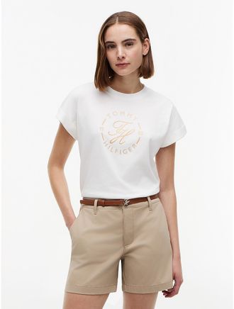 Tommy Hilfiger Womens Nautical Script Monogram Cuffed T-Shirt - White - XL