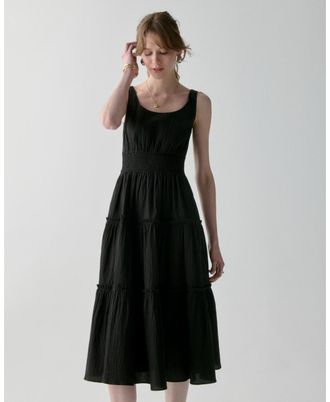 Kate Spade New York Womens Tiered Midi Dress - Black Cotton - Size 14 UK