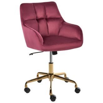 Beliani Silla De Oficina De Terciopelo Poli&eacute;ster Estructura De Metal Dorado Funci&oacute;n Giratoria Ajustable Muebles De Oficina Borgo&ntilde;a Palmdale