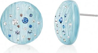 Gold & Honey Womens Confetti Crystal Button Stud Earrings In Blue