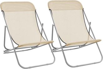 vidaXL Folding Beach Chairs 2 pcs Cream Textilene&Powder-coated Steel vidaXL