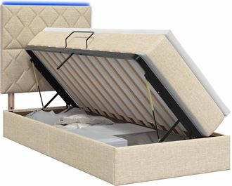 vidaXL Cama De Almacenamiento Led Con Colch&oacute;n Crema 100 X 200 Cm Tela Vidaxl