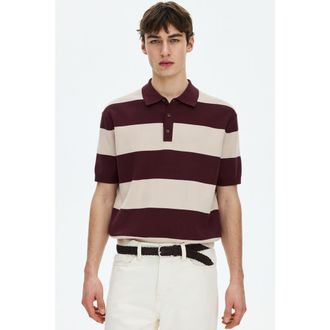 H&M Regular Fit Polo Shirt in Burgundy/striped at Nordstrom, Size Xx-Large