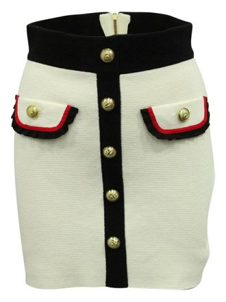 Maje knitted ruffle-trimmed skirt - women - Cotton/Polyamide/Elastane - S - White