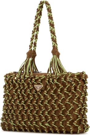 Prada Womens Two-Tone Mesh Shoulder Bag Brown Recycledpolyamide Calfleather