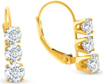 Pompeii3 1/2ct 3 Stone Diamond Earrings 14K Yellow Gold Lever Back Hoops