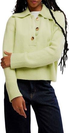 Free People Trading Up Cotton Blend Polo Sweater in Matcha Melange at Nordstrom Rack, Size X-Large