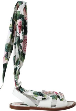 Dolce & Gabbana Bloemenprint Enkelwikkel Sandalen - Dames - Sandalen - Veelkleurig - 37 EU - Leer - Schoenen
