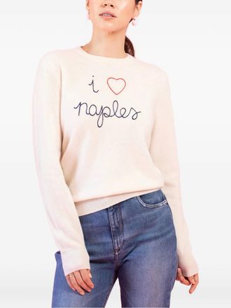 Lingua Franca I Love Naples embroidered crew-neck sweater - women - Cashmere - 12 - White