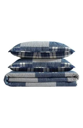 Eddie Bauer Moose Plaid Pinstripe Patchwork Reversible Quilt & Sham Set in Blue Multi at Nordstrom Rack, Size Full/queen