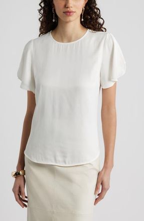 Nordstrom Flutter Sleeve Satin Top in Ivory Tofu at Nordstrom, Size Xx-Small