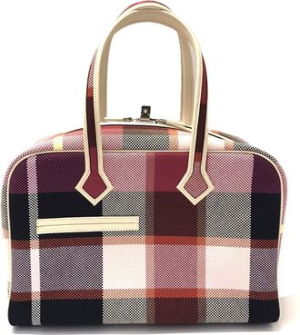 Herm&egrave;s Red Orange Canvas Leather Boston Bag (Pre-Owned)