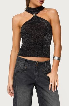 Edikted Nalia Ring Glitter Knit Sleeveless Sweater in Black at Nordstrom, Size X-Small