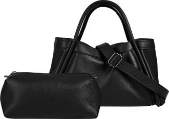 Cluty Henkeltasche CLUTY 2 in 1, Damen, Gr. B/H/T: 34cm x 20cm x 13cm onesize, schwarz, Leder, leicht gl&auml;nzend, unifarben, Taschen Henkeltasche, echt Leder,