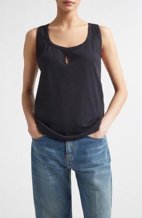 Victoria Beckham Split Cotton & Linen Jersey Tank in Black at Nordstrom, Size Medium