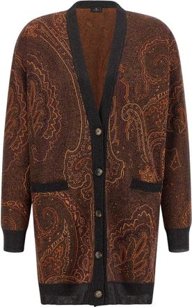 Etro Paisley-Jacquard Lange Vest - Dames - Vesten - Bruin - XS - Wol - Truien & Vesten