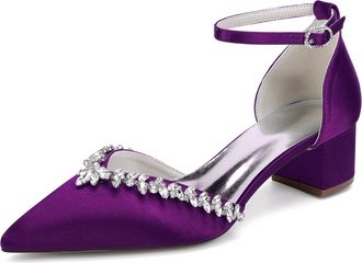 Generic Womens Wedding Party Shoes Bridal Low Heel Formal Prom Pumps Wedding Bridal Shoes 4.5Cm,Dark Purple,10 UK