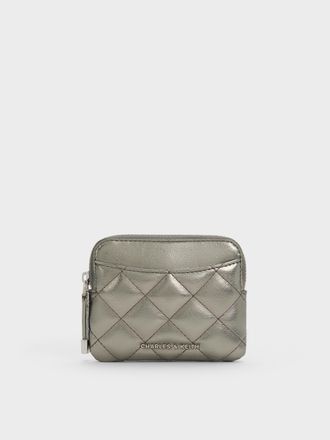 Charles & Keith Alva Metallic Quilted Top-Zip Card Holder