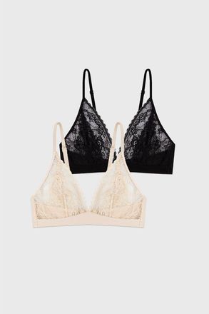 Stripe and Stare Eco Lace Triangle Two Pack in Black & Sand at Nordstrom, Size X-Small