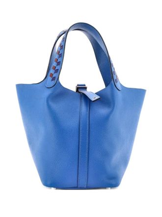 Herm&egrave;s Picotin Lock Bag Tressage Epsom PM bucket bag - women - Calf Leather - One Size - Blue