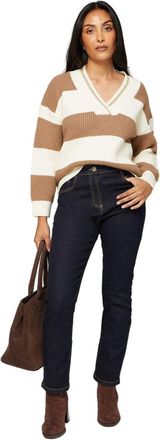 Wallis Petite Camel And Ivory Relaxed Stripe Cricket Jumper, M, Camel