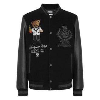 Philipp Plein Leren Bomber Teddy - Heren - Bomber jackets - Zwart - 3XL - Wol - Jassen
