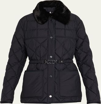 Moncler Cygne Faux Fur-Trimmed Down Jacket