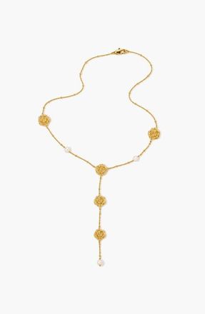 Yoj Long Rose Lariat Necklace In Gold & Pearls at Nordstrom