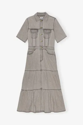 Ganni Grey Future Long Denim Dress - Size 10/12 Organic Cotton