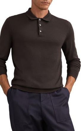 Reiss Trafford Long Sleeve Wool Polo Sweater in Chocolate Brown at Nordstrom Rack, Size Xx-Large
