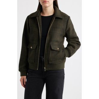 Bernardo Plaid Flannel Bomber Jacket in Green Plaid at Nordstrom, Size Xx-Large