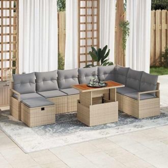 vidaXL Conjunto De Sof&aacute; De Jard&iacute;n 9 Pcs Beige Rat&aacute;n Sint&eacute;tico Vidaxl