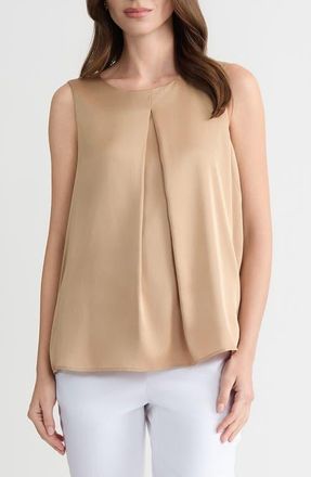 Kasper Box Pleat Sleeveless Matte Satin Top in Toasted Wheat at Nordstrom, Size X-Large P