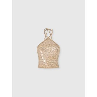Missoni Top In Lam&eacute; Viscose With Lace Motif, Sequins, And Halter Neckline in Gold& White at Nordstrom, Size 40 It