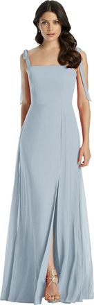 The Dessy Group Tie-Shoulder Chiffon Maxi Dress with Front Slit