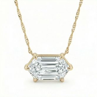Pompeii3 Certified 1.10Ct Long Hexagon Diamond East West Pendant Gold Necklace Lab Grown