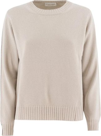 Le Tricot Perugia Luxe Wol Zijde Blend Trui - Dames - Ronde hals truien - Beige - L - Wol - Truien & Vesten