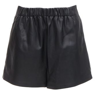 Tibi black vegan leather elasticated waist pocketed mini shorts XS