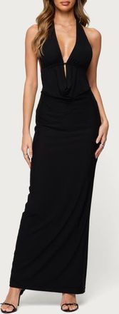 Edikted Laretta Cowl Neck Open Back Maxi Dress in Black at Nordstrom, Size X-Small