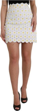 Dolce & Gabbana Bloemen A-lijn Mini Rok - Wit - Dames - Korte rokken - Wit - XS - Katoen - Rokken