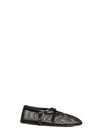 Alaia Womens Ballet Flats With Patent-Leather Trim Black Lambskin Ballerina Shoes
