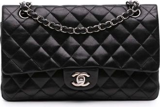 Chanel Borsa a spalla Double Flap media in pelle di agnello 2008-2009 - Nero